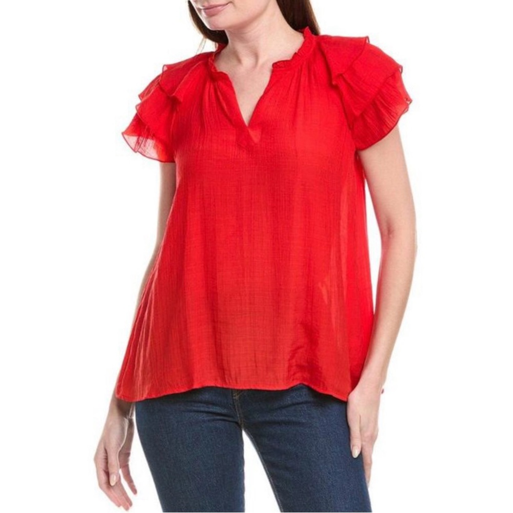 [NWT] Nanette Lepore | Red Hot Coral Tiered Sleeve Feminine Romantic Top Size M